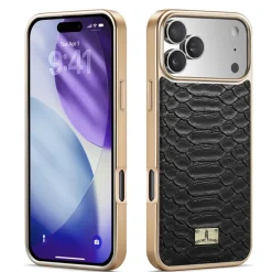 Für Apple iPhone 17 Pro Max Kunstleder Electroplating Hülle Schwarz ^ Wigento Discount