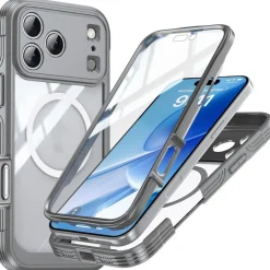 Wigento Für Apple iPhone 17 Pro Max MagSafe Full Hybrid Tasche Bumper Grau New