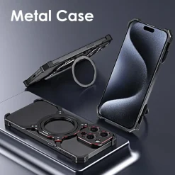 Für Apple iPhone 16 Pro Max Metall Hülle Mechanischer MagSafe Halter ^ Wigento Online