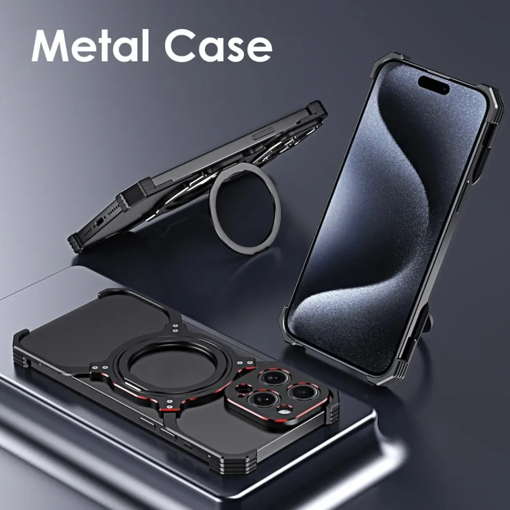 Für Apple iPhone 16 Pro Max Metall Hülle Mechanischer MagSafe Halter ^ Wigento Online