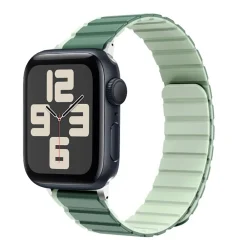 Wigento Für Apple Watch SE 2023 44mm Magnetisches Design Silikon Armband Grün New