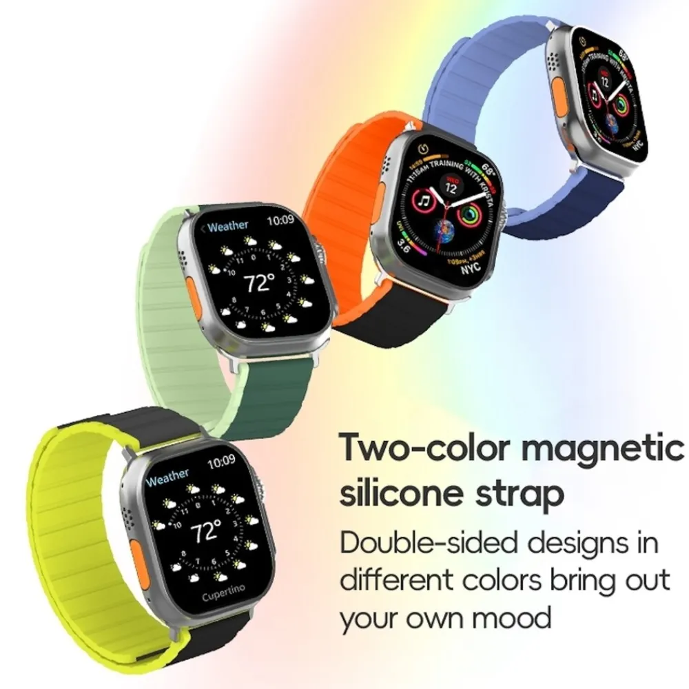 Wigento Für Apple Watch SE 2023 44mm Magnetisches Design Silikon Armband Grün New