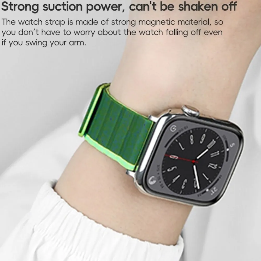 Wigento Für Apple Watch SE 2023 44mm Magnetisches Design Silikon Armband Grün New