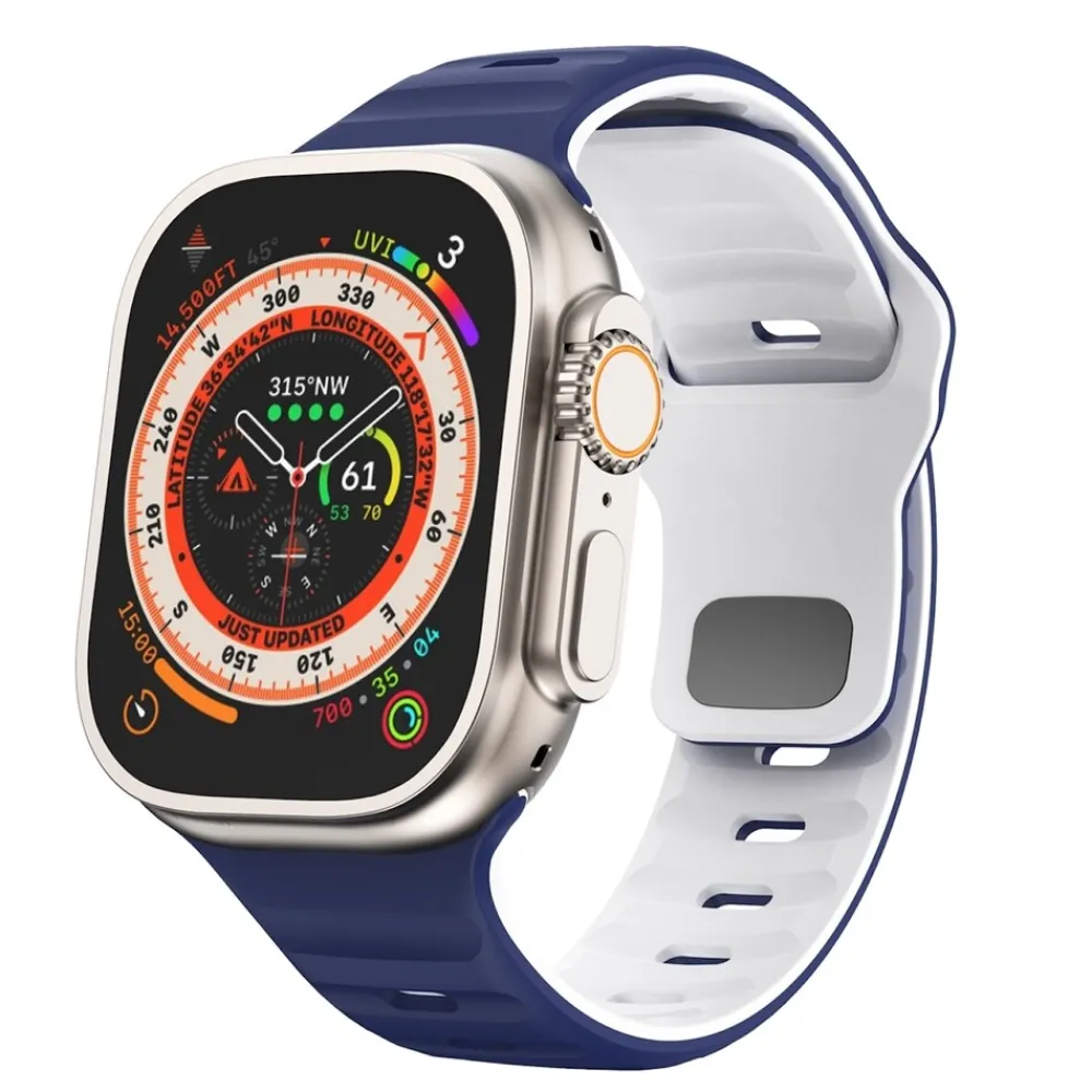 Wigento Für Apple Watch Ultra 2 / 1 49mm Silikon Design Wellen Armband D- Blau Best
