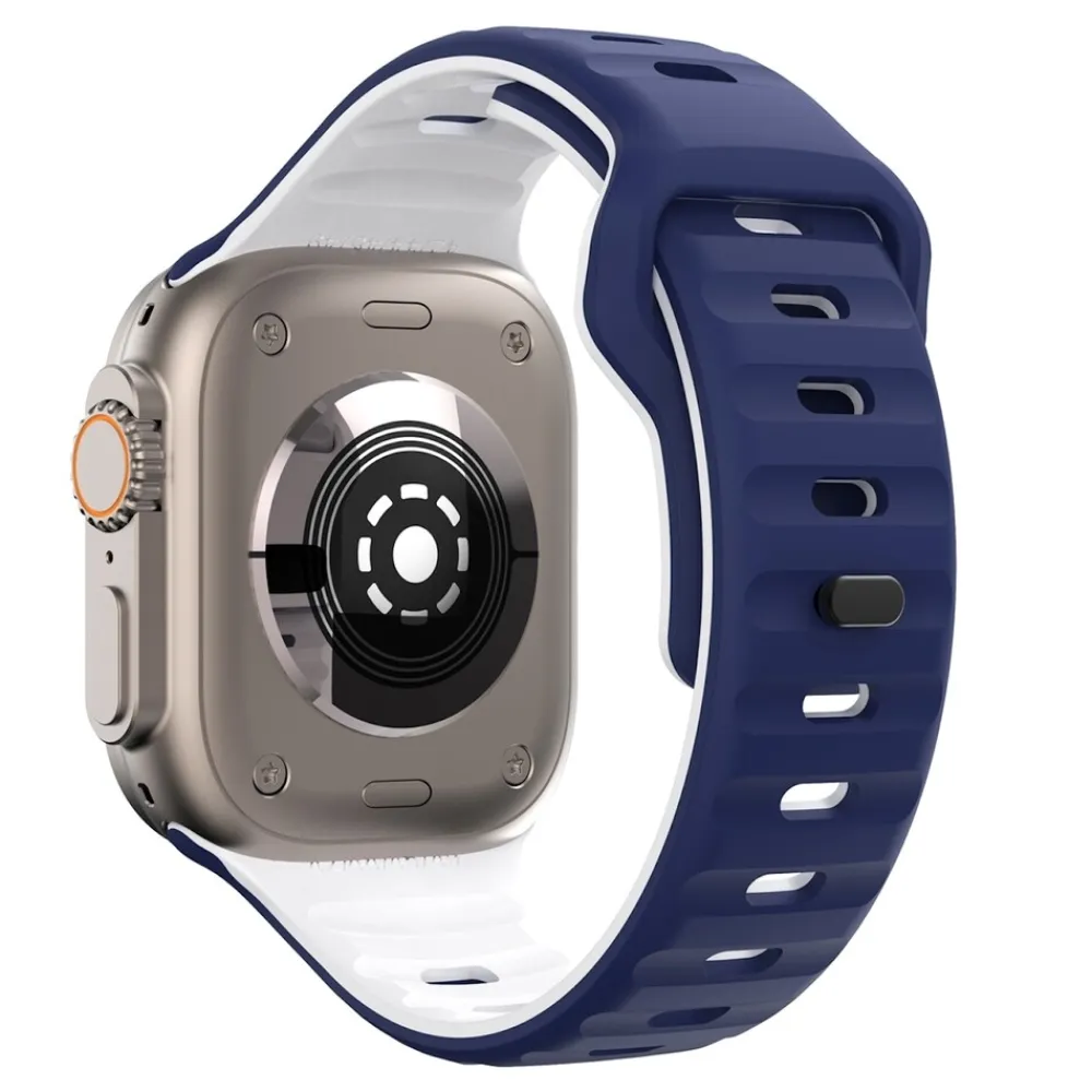 Wigento Für Apple Watch Ultra 2 / 1 49mm Silikon Design Wellen Armband D- Blau Best