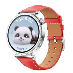 Wigento Für Huawei Watch GT 5 41mm Damen Leder Armband silberner Schnalle Rot Online