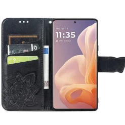 Wigento Für Motorola Moto G85 Kunstleder Schmetterling Wallet Hülle Schwarz Sale