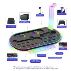 Wigento Für Nintendo Switch 2 RGB Licht Ladestation mit Kühlung Ablage Weiß Clearance