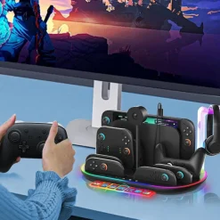 Für Nintendo Switch 2 RGB Licht Ladestation mit Kühlung Ablage Schwarz ^ Wigento Best