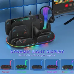 Für Nintendo Switch 2 RGB Licht Ladestation mit Kühlung Ablage Schwarz ^ Wigento Best