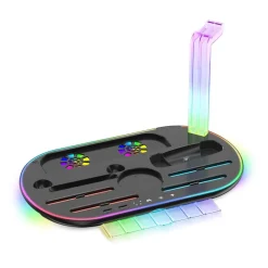Für Nintendo Switch 2 RGB Licht Ladestation mit Kühlung Ablage Schwarz ^ Wigento Best