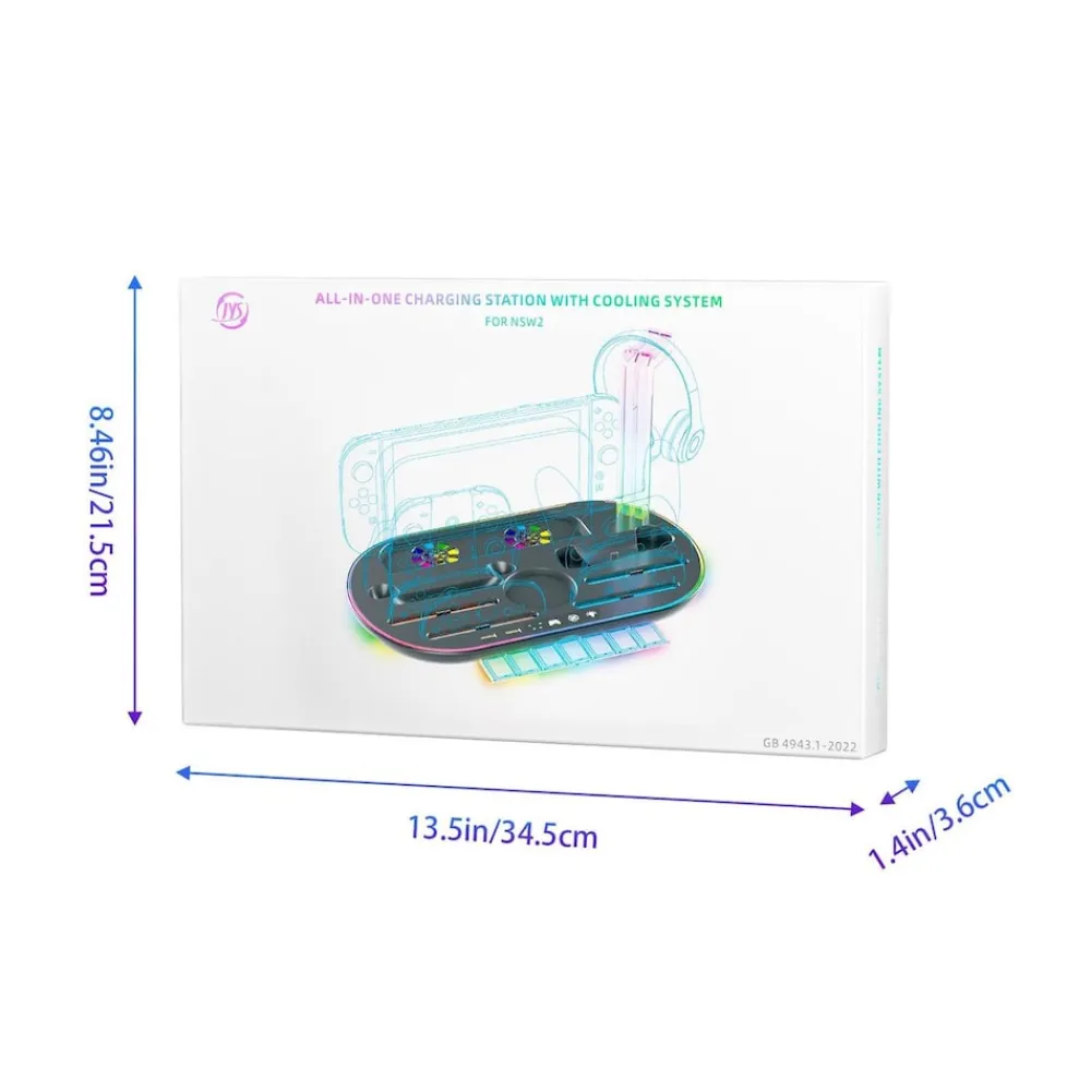 Für Nintendo Switch 2 RGB Licht Ladestation mit Kühlung Ablage Schwarz ^ Wigento Best