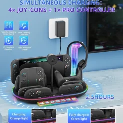 Für Nintendo Switch 2 RGB Licht Ladestation mit Kühlung Ablage Schwarz ^ Wigento Best