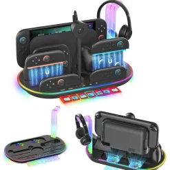 Für Nintendo Switch 2 RGB Licht Ladestation mit Kühlung Ablage Schwarz ^ Wigento Best
