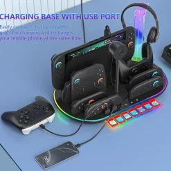 Für Nintendo Switch 2 RGB Licht Ladestation mit Kühlung Ablage Schwarz ^ Wigento Best