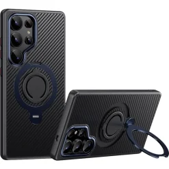 Wigento Für Samsung Galaxy S25 Ultra MagSafe Carbon Design TPU 360 Ring Hülle Hot
