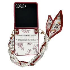 Wigento Für Samsung Galaxy Z Flip7 5G Blumen Hülle Halstuch und Perlenkette Sale