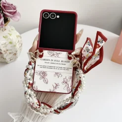 Wigento Für Samsung Galaxy Z Flip7 5G Blumen Hülle Halstuch und Perlenkette Sale