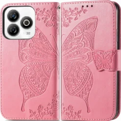 Wigento Für ZTE Blade A75 4G Kunstleder Schmetterling Wallet Hülle Tasche Pink Clearance