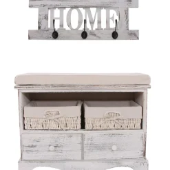 MCW Garderobe mit Sitzbank Kommode mit 2 Körben 42x62x33cm, Shabby-Look, Vintage ~ weiß New
