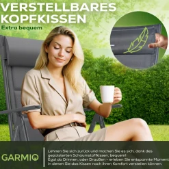 ® Gartenstuhl Balkonstuhl FLORENZ , 2er SET, 7-fach verstellbar, klappbar, inkl. Nackenkissen, für Terrasse ^ GARMIO Clearance