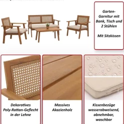 MCW Garten-Garnitur -N46, Lounge-Set Gartenlounge Bank Sessel Tisch, Holz Akazie MVG-zertifiziert ~ Kissen grau Sale