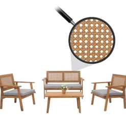 MCW Garten-Garnitur -N46, Lounge-Set Gartenlounge Bank Sessel Tisch, Holz Akazie MVG-zertifiziert ~ Kissen grau Sale