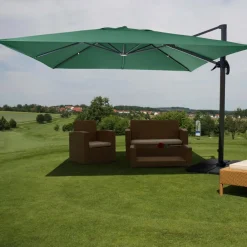 Gastronomie-Ampelschirm -A96, Sonnenschirm 3x3m (Ø4,24m) Polyester Alu/Stahl 23kg ~ dunkelgrün mit Ständer, drehbar ^ MCW Discount