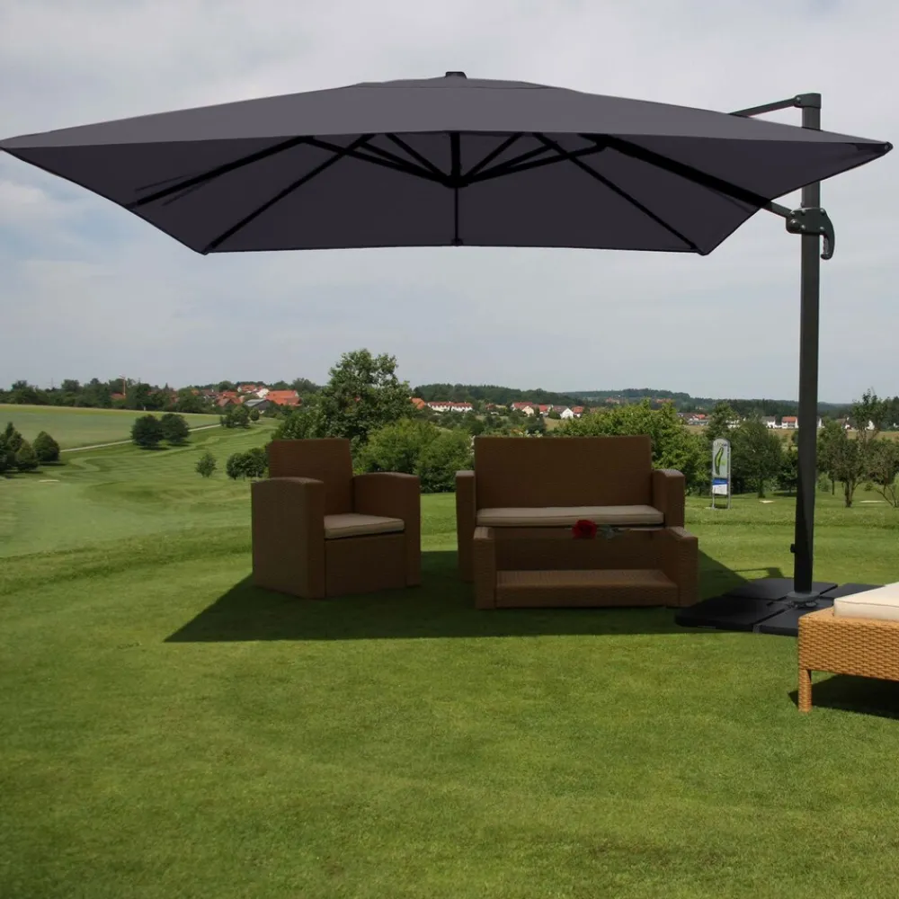 Gastronomie-Ampelschirm -A96, 3x4m (Ø5m) Polyester Alu/Stahl 26kg ~ anthrazit mit Ständer ^ MCW New