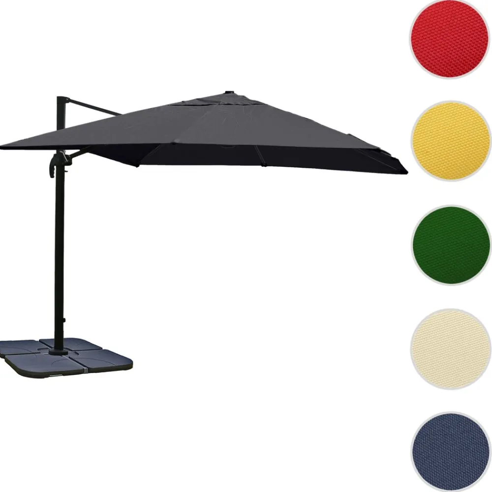 Gastronomie-Ampelschirm -A96, 3x4m (Ø5m) Polyester Alu/Stahl 26kg ~ anthrazit mit Ständer ^ MCW New