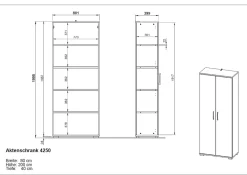 Aktenschrank 4250-559 GW-Profi, in , mit Metallgriffen, 80 x 200 x 40 cm (BxHxT) ^ Germania Discount