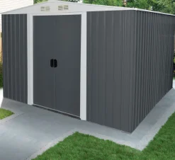 Geräteschuppen mit Doppelschiebetür und Belüftung aus Metall Gerätehaus SAFE XL ^ Aileenstore Discount