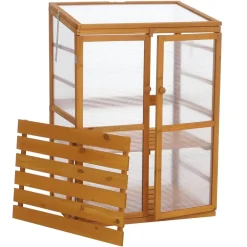 Gewächshaus -Q13, Treibhaus Anzuchthaus Frühbeet Fenster verstellbar Holz MVG-zertifiziert110x76x57cm ~ natur ^ MCW New