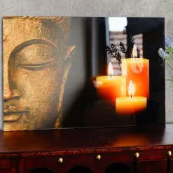 Glasbild T117, Wandbild Poster Motiv, 40x60cm ~ Buddha ^ MCW Outlet