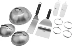 Plancha-Set 12tlg. - Wender, Spachtel, Schaber, Burgerglocken, Bratringe und Squeezeflaschen ^ Grillfürst