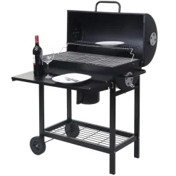 MCW Grillwagen -F70, Holzkohlegrill Standgrill Gartengrill mit Deckel Ablage, Stahl 103x93x70cm schwarz Sale