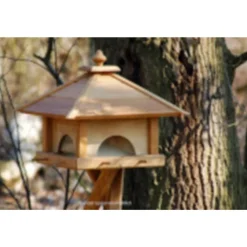 Großes Eiche-Vogelfutterhaus "4 Schubladen" mit Silo und Anflugstangen 49x49x39 ^ LUXUS-VOGELHAUS Hot