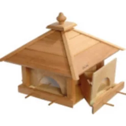 Großes Eiche-Vogelfutterhaus "4 Schubladen" mit Silo und Anflugstangen 49x49x39 ^ LUXUS-VOGELHAUS Hot
