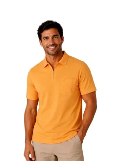 hajo Shirt Kurzarm-Poloshirt Softknit mit verdecktem Reißverschluss und Brusttasche in Regular Fit orange Outlet