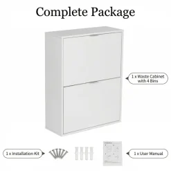 Mehrzweckschrank Mülltrenner platzsparend Mülltrennsystem mit 4 entnehmbaren Inneneimern aus MDF Weiß 60x24x80 cm HEI02-WEI ^ Happy Home Clearance