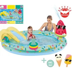 Happy People 77463 - Planschbecken - Spielcenter Eis mit Rutsche und Sprinkler