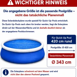 Happy People Pool Solarplane Plane Rund für Quick Up Pools 420cm auch für Framepool ca. 340cm Abdeckplane Online