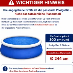 Happy People Pool Solarplane Plane Rund für Quick Up Pools 300cm auch für Framepool ca. 240cm Abdeckplane