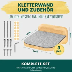 Katzentreppen 3er-Set für Wandmontage - Nachhaltiges Hartholz, Designer Kletterwand Katzen, Katzentreppe mit Filzbezug, Katzenleiter, Katzenwand zum Klettern, Catwalk |  3x Stufen L ^ Happypet Sale