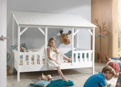 Hausbett mit 90 x 200 cm Liegefläche, Dach in Weiß ^ vipack Best