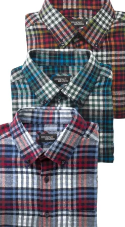 Henson&Henson 3er Pack Herren Karo-Flanellhemden bunt Clearance