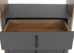 Highboard -P43, Hochschrank Sideboard Kommode, 5 Schubladen MDF 155x80x41cm ~ Rivera-Eiche-Optik, dunkelgrau ^ MCW Discount