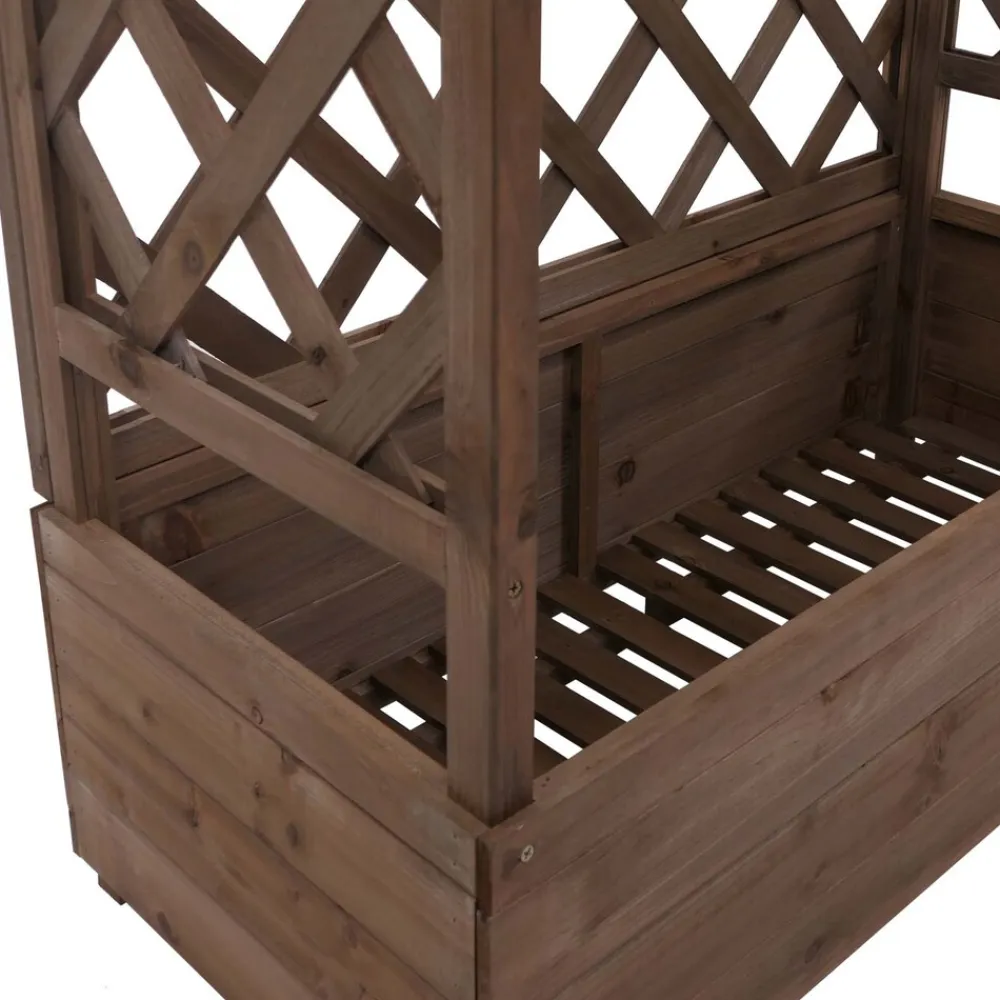 Hochbeet -P66, Pflanz-/Blumenkasten Pflanzkübel Rankgitter Rankhilfe Spalier Holz MVG 138x110x44cm ~ braun ^ MCW Outlet