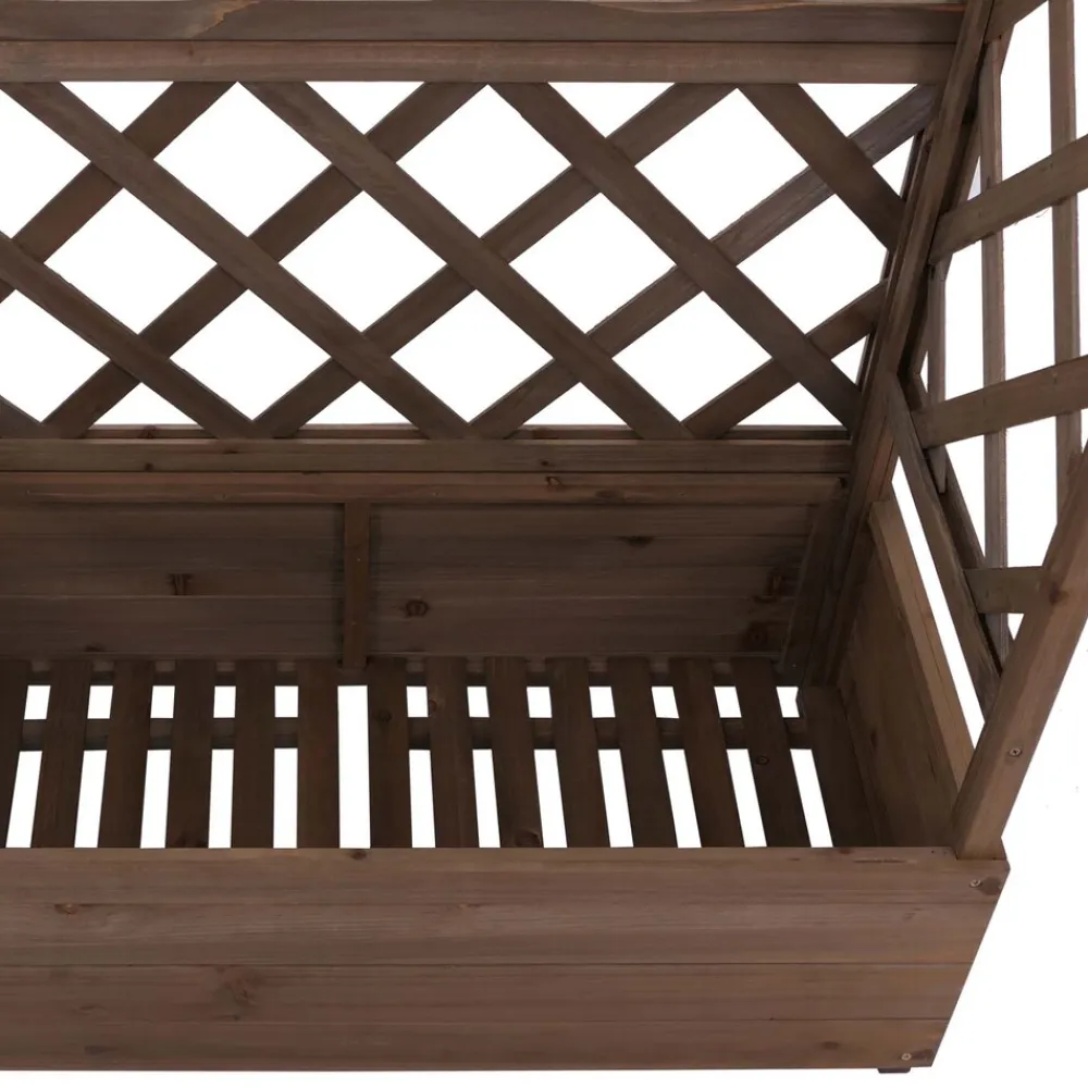 Hochbeet -P66, Pflanz-/Blumenkasten Pflanzkübel Rankgitter Rankhilfe Spalier Holz MVG 138x110x44cm ~ braun ^ MCW Outlet