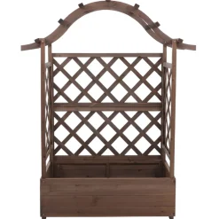 Hochbeet -P66, Pflanz-/Blumenkasten Pflanzkübel Rankgitter Rankhilfe Spalier Holz MVG 138x110x44cm ~ braun ^ MCW Outlet